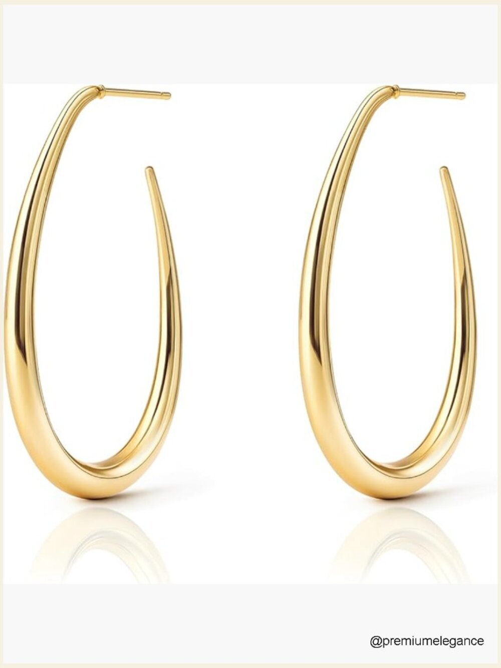 14K Gold Plated Chunky Oval Pull Through Hoop Earrings